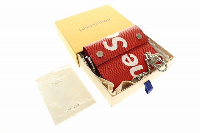 ルイヴィトン LOUIS VUITTON Supreme シュプリーム 17AW コラボ M67755 エピ チェーンウォレット 三つ折り 財布 赤 Red