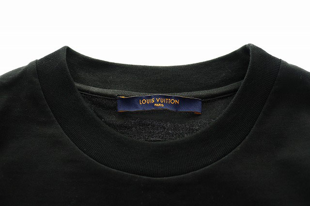 ルイヴィトン LOUIS VUITTON LV ロゴ  半袖Tシャツ デボス加工 コットン ブラック/S