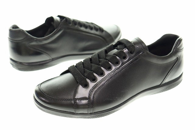 プラダスポーツ PRADA SPORT LEATHER LOW CUT レザー ローカット スニーカー  ブラック 7 4E 2439