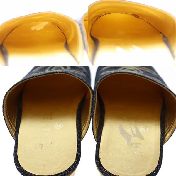 シャネル CHANEL デニム ココマーク 刺繍 ウッドソール サボ サンダル 36 インディゴ