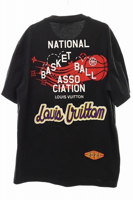 ルイヴィトン LOUIS VUITTON 21SS NBA コラボ マルチロゴ プリント 半袖 Tシャツ ブラック XXL 1A8XEB