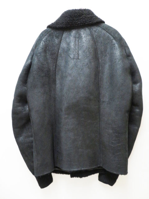 リックオウエンス Rick Owens RU17F8782-LSHD 17FW INTARSIA HIGHNECK MOUTON ムートン レザー ジャケット ブラック 52
