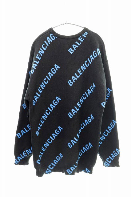 バレンシアガ BALENCIAGA 20AW ロゴニットセーターオーバーサイズ M/ブラック×ブルーロゴ