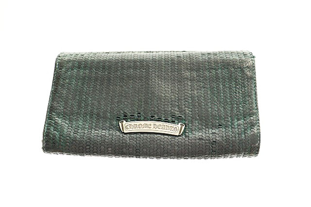 クロムハーツ CHROME HEARTS JUDY WALLET ジュディ ノベルティ レザー 1ジップ クロスボタン ウォレット 二つ折り 財布 グリーン