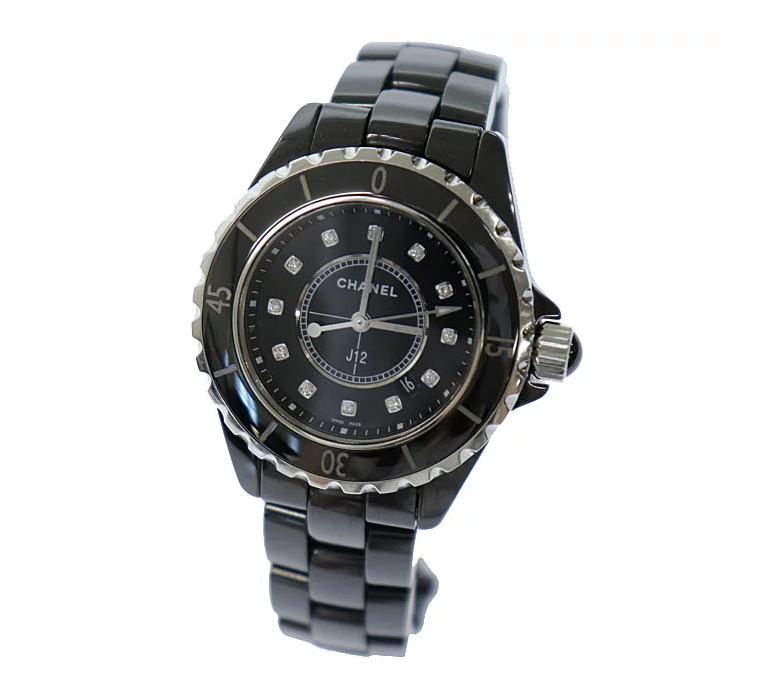 シャネル CHANEL J12 黒セラミック デイト 12P ダイヤモンド クォーツ ウォッチ H1625