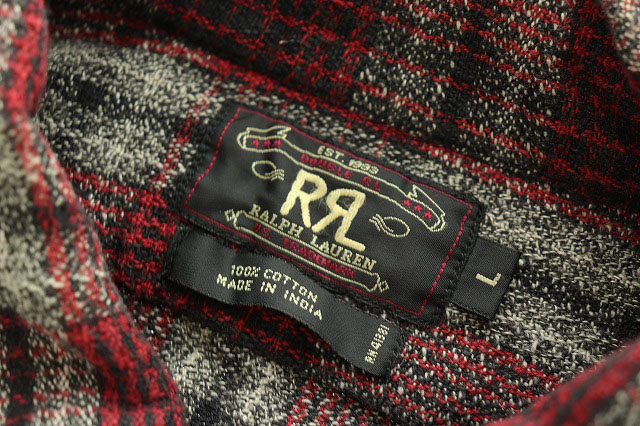 ダブルアールエル RRL 三つ星タグ チェック シャツ 長袖 コットン インド製 L レッド