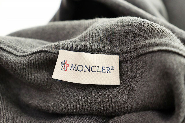 モンクレール MONCLER G10919C77110 V9184 GIROCOLLO TRICOT 国内正規 袖 レザー ロゴ コットン プルオーバー パーカー M サイズ グレー