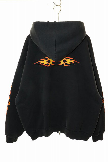バレンシアガ BALENCIAGA 24SS BURNING UNITY MEDIUM FIT ZIP-UP HOODIE BLACK M 770939 TQVW9 店舗限定 ダメージ加工 バーニング ダブルジップアップフーディ パーカー ブラック