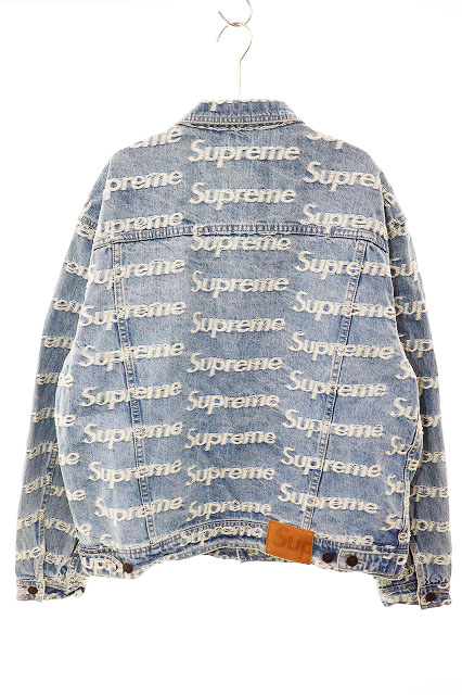 シュプリーム SUPREME 21SS FRAYED LOGOS DENIM TRUCKER JACKET L フレイド ロゴ デニム トラッカー ジャケット ブルー