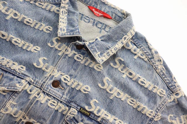 シュプリーム SUPREME 21SS FRAYED LOGOS DENIM TRUCKER JACKET L フレイド ロゴ デニム トラッカー ジャケット ブルー