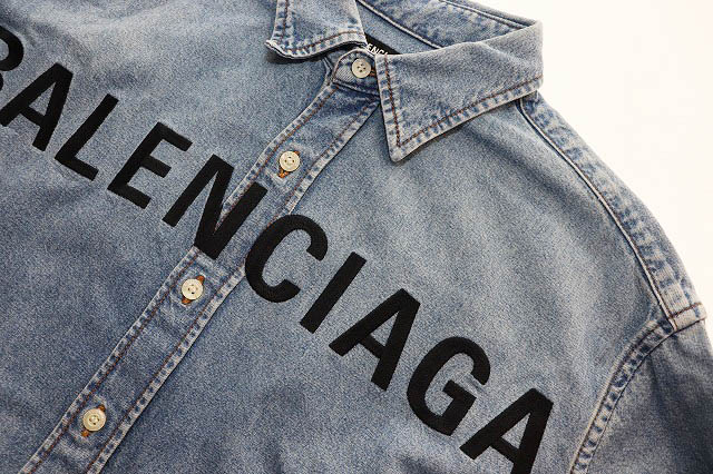 バレンシアガ BALENCIAGA 20SS DENIM LONG SLEEVES PLAIN COTTON LOGO LUXURY SHIRT SIZE 37