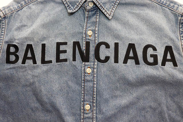 バレンシアガ BALENCIAGA 20SS DENIM LONG SLEEVES PLAIN COTTON LOGO LUXURY SHIRT SIZE 37