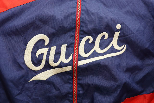 グッチ GUCCI LOGO NYLON JACKET RED サイズ46 618900 ロゴ ナイロン ジャケット レッド ブルー 刺繍