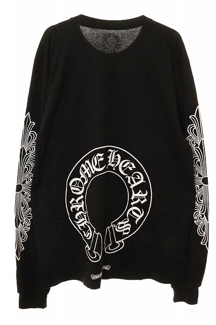 クロムハーツ CHROME HEARTS L/S TEE BLACK L 袖フローラル バックホースシュー プリント 長袖