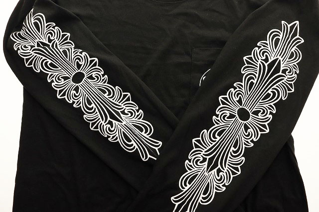 クロムハーツ CHROME HEARTS L/S TEE BLACK L 袖フローラル バックホースシュー プリント 長袖