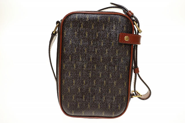 サンローラン パリ SAINT LAURENT PARIS ルモノグラム クロスボディポーチ ショルダーバッグ キャンバス スムースレザー イタリア製 ブラウン