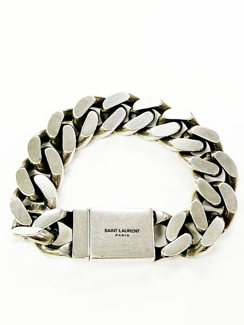 イヴサンローラン YVES SAINT LAURENT チェーンブレスレット M 691327 Y1500 メタル ロゴ刻印 シルバーカラー 真鍮