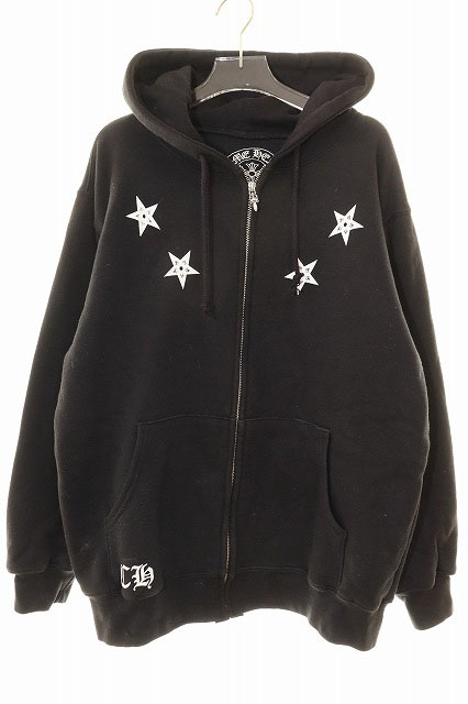 クロムハーツ CHROME HEARTS SWTSHRT HD ZIP BLACK L 2212-304-4628 スタープリント ダガー ジップアップ パーカー フーディ サーマル ブラック