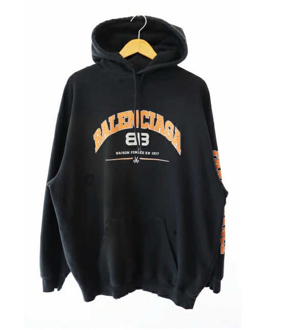 バレンシアガ BALENCIAGA 22SS ヴィンテージ加工 カレッジロゴ プルオーバー パーカー 570811 TLVJ3