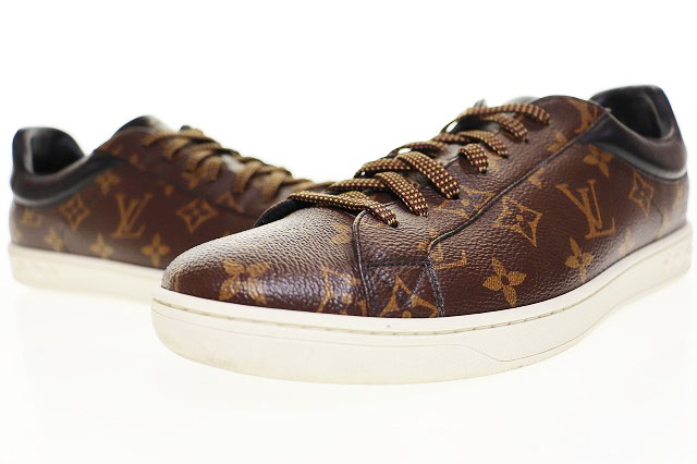 ルイヴィトン LOUIS VUITTON モノグラム ルクセンブルクライン レザー スニーカー 7 1/2 ローカット ブラウン