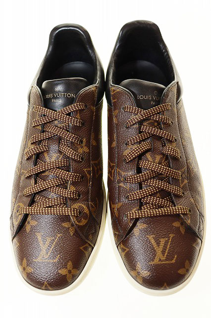 ルイヴィトン LOUIS VUITTON モノグラム ルクセンブルクライン レザー スニーカー 7 1/2 ローカット ブラウン