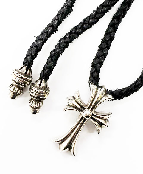 クロムハーツ CHROME HEARTS CH CRS SML スモール CH クロス BC ボロチップ レザー ブレイド ネックレス シルバー