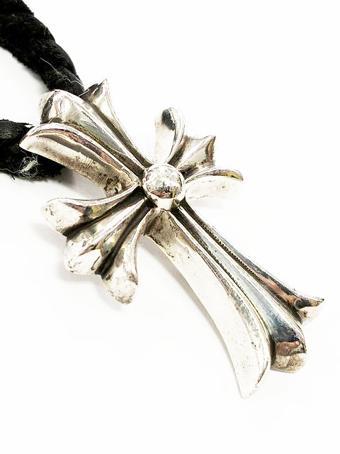 クロムハーツ CHROME HEARTS CH CRS SML スモール CH クロス BC ボロチップ レザー ブレイド ネックレス シルバー