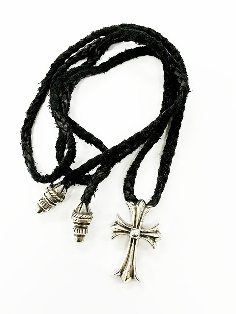 クロムハーツ CHROME HEARTS CH CRS SML スモール CH クロス BC ボロチップ レザー ブレイド ネックレス シルバー