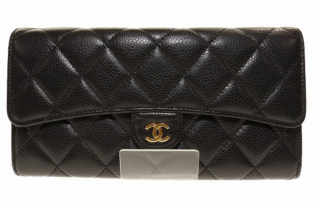 シャネル CHANEL クラシック ロングフラップ ウォレット キャビアスキン マトラッセ