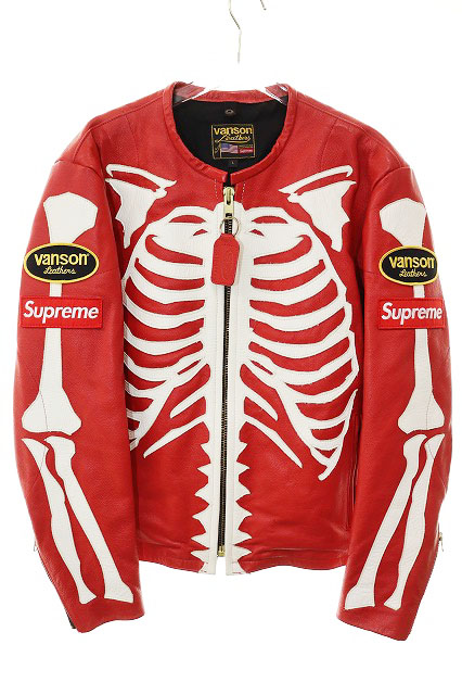 シュプリーム SUPREME × VANSON 17AW LEATHER BONES JACKET RED L