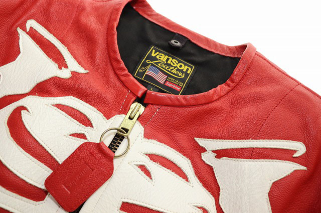 シュプリーム SUPREME × VANSON 17AW LEATHER BONES JACKET RED L