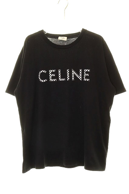セリーヌ CELINE ロゴ プリント コットン 半袖 Tシャツ スタッズ ブラック 黒 Sサイズ 2X800501F