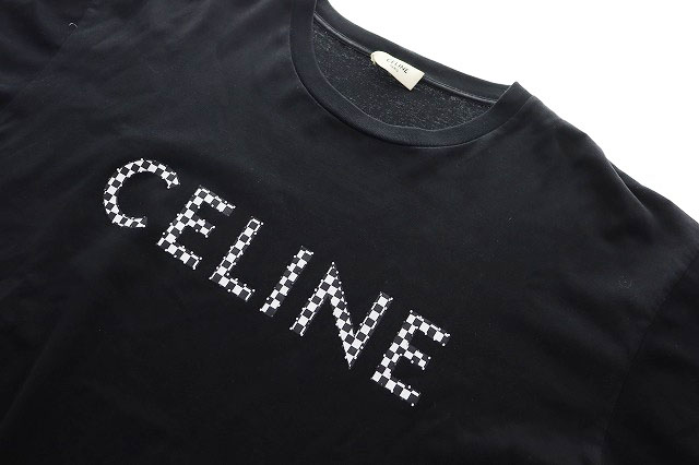 セリーヌ CELINE ロゴ プリント コットン 半袖 Tシャツ スタッズ ブラック 黒 Sサイズ 2X800501F