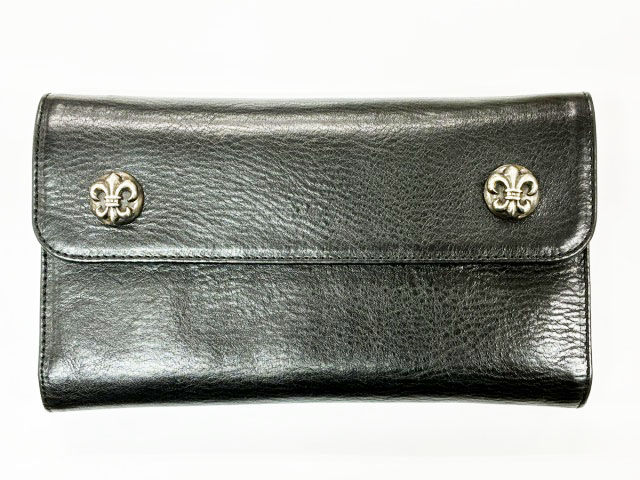 クロムハーツ CHROME HEARTS WAVE BS FLUER ウェーブ ウォレット BSフレア ボタン ブラック レザー 長財布