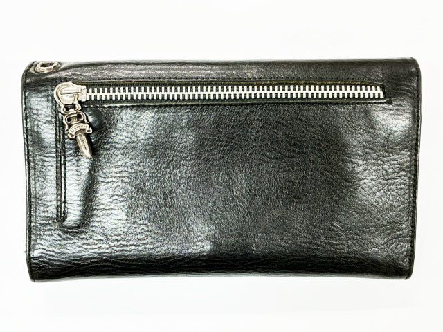 クロムハーツ CHROME HEARTS WAVE BS FLUER ウェーブ ウォレット BSフレア ボタン ブラック レザー 長財布