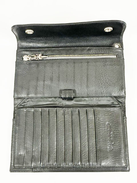 クロムハーツ CHROME HEARTS WAVE BS FLUER ウェーブ ウォレット BSフレア ボタン ブラック レザー 長財布